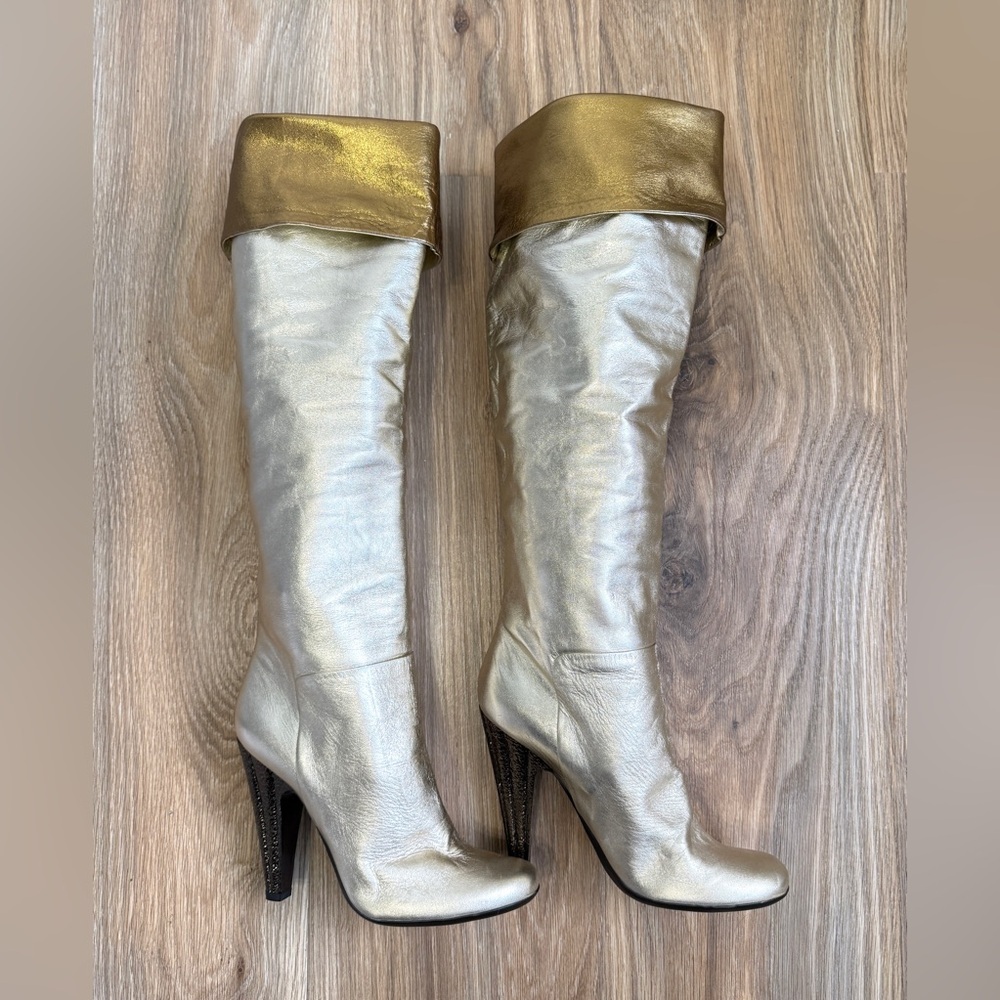 Giuseppe Zanotti Gold Metallic Over-the-Knee Boots Made in Italy - Picture 4 of 12